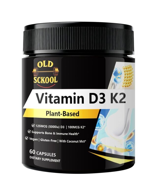 Old Sckool Vitamin D3 K2 Plant-Based | Bone & Immune Support | 60 Capsules